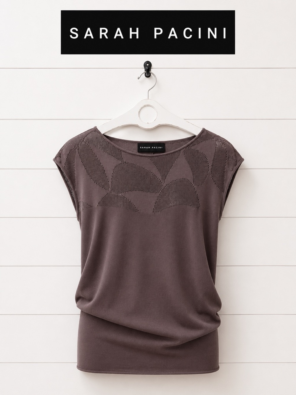 SARAH PACINI Brown Sheer Linen Blend Knit Top Small-Medium